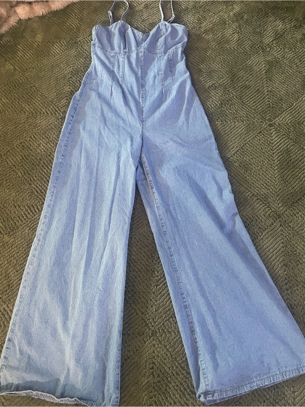 Light Blue Wide-Leg Denim Jumpsuit - Women's Jeans